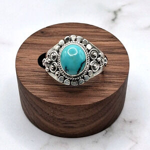 Kingman Turquoise Ring Size 7 to 10 Sterling Silver Bohemian Southwestern Style
